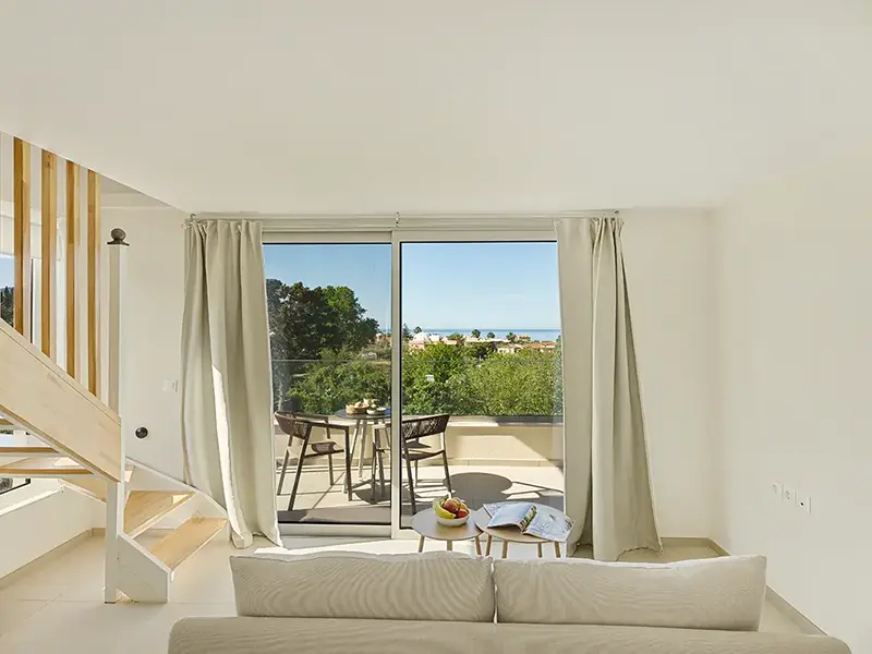 Wohnbereich des Maisonette Apartment - Lemon Garden Arillas Apartments auf Korfu Wohnbereich des Maisonette Apartment - Lemon Garden Arillas Apartments auf Korfu